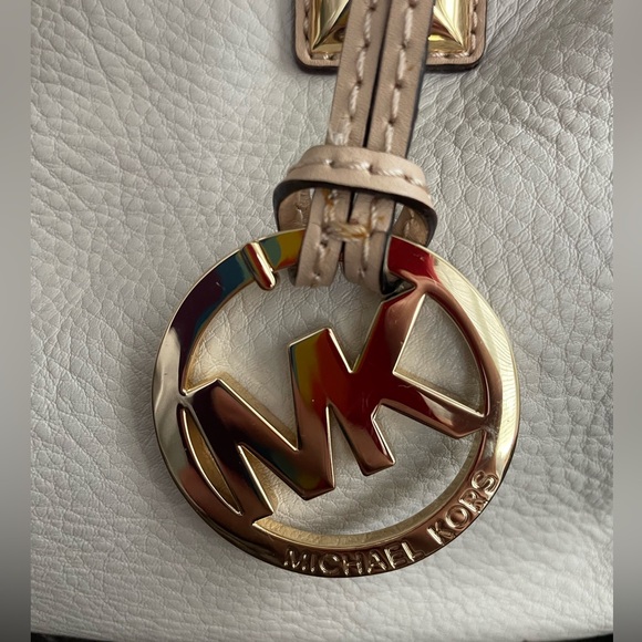 MICHAEL KORS Pebbled Leather Satchel Bag GRAYSON Handbag Monogram WHITE - Picture 2 of 12